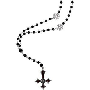 Gothic Bead Cross Necklace Zinc Alloy Black Onyx Long Chain Jewelry Gift
